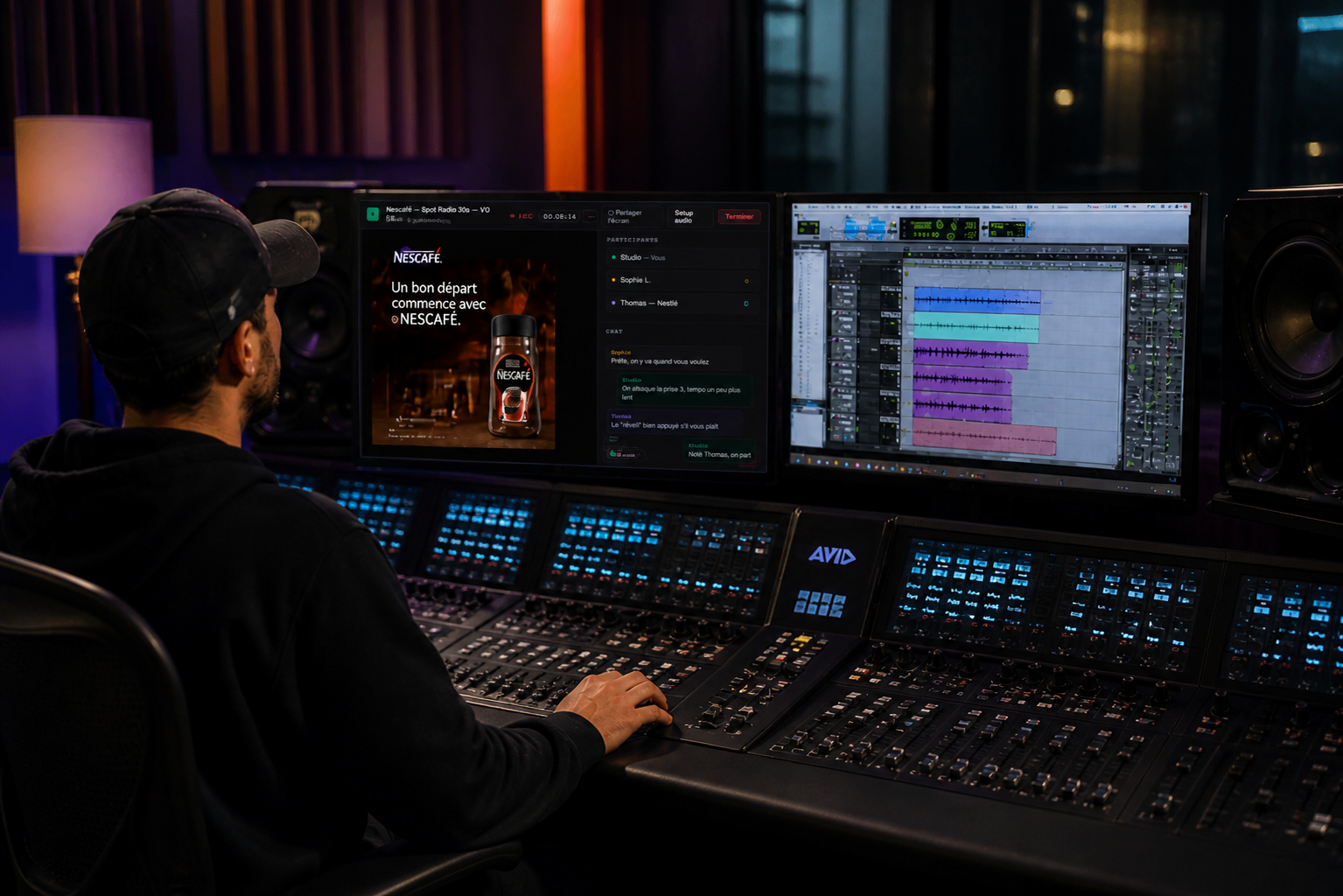 Ingénieur son sur console Avid avec Wonder Session